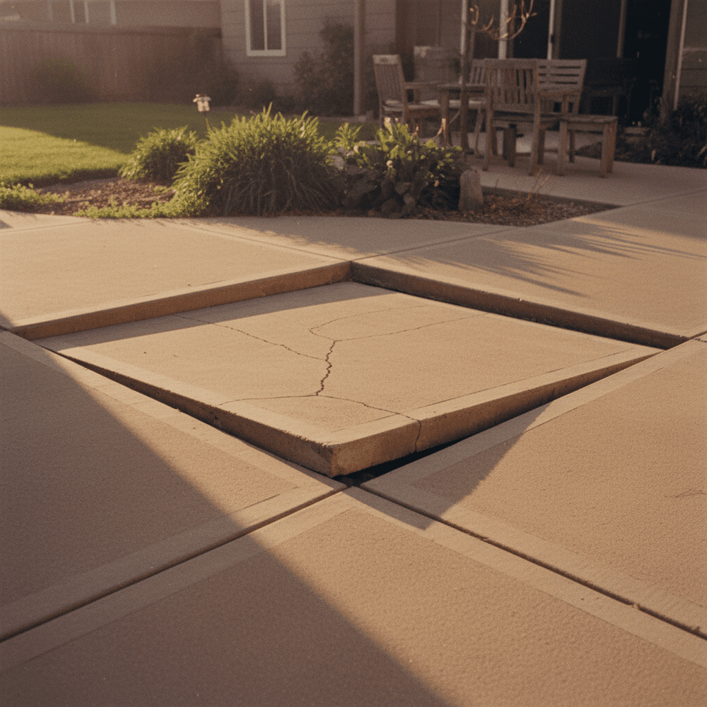Sunken concrete slab showing settling and subsidence issues