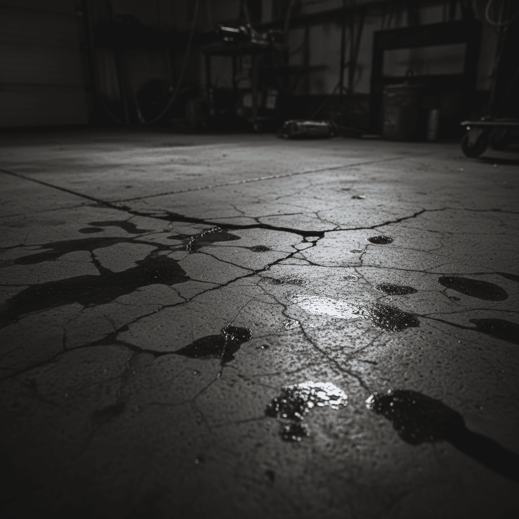 Garage floor cracks and moisture staining details