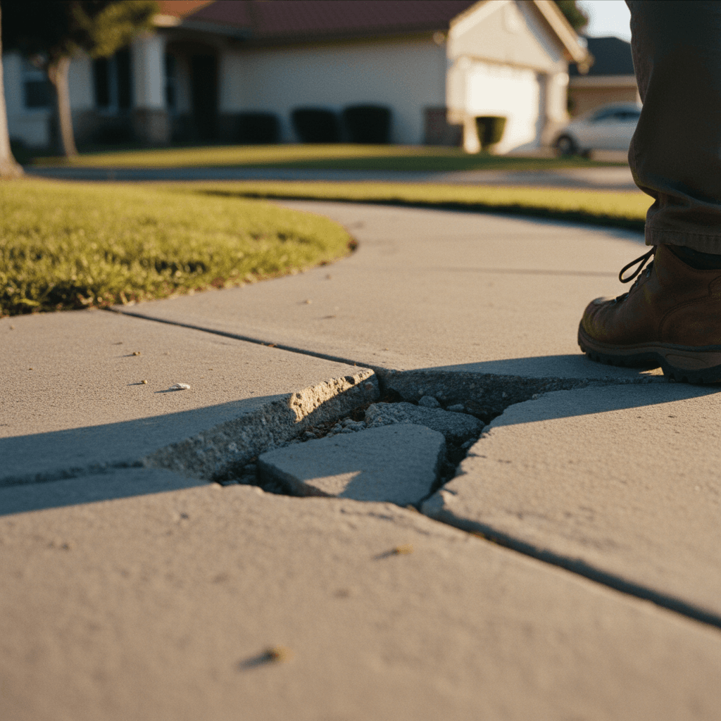 Concrete surface showing trip hazard elevation changes